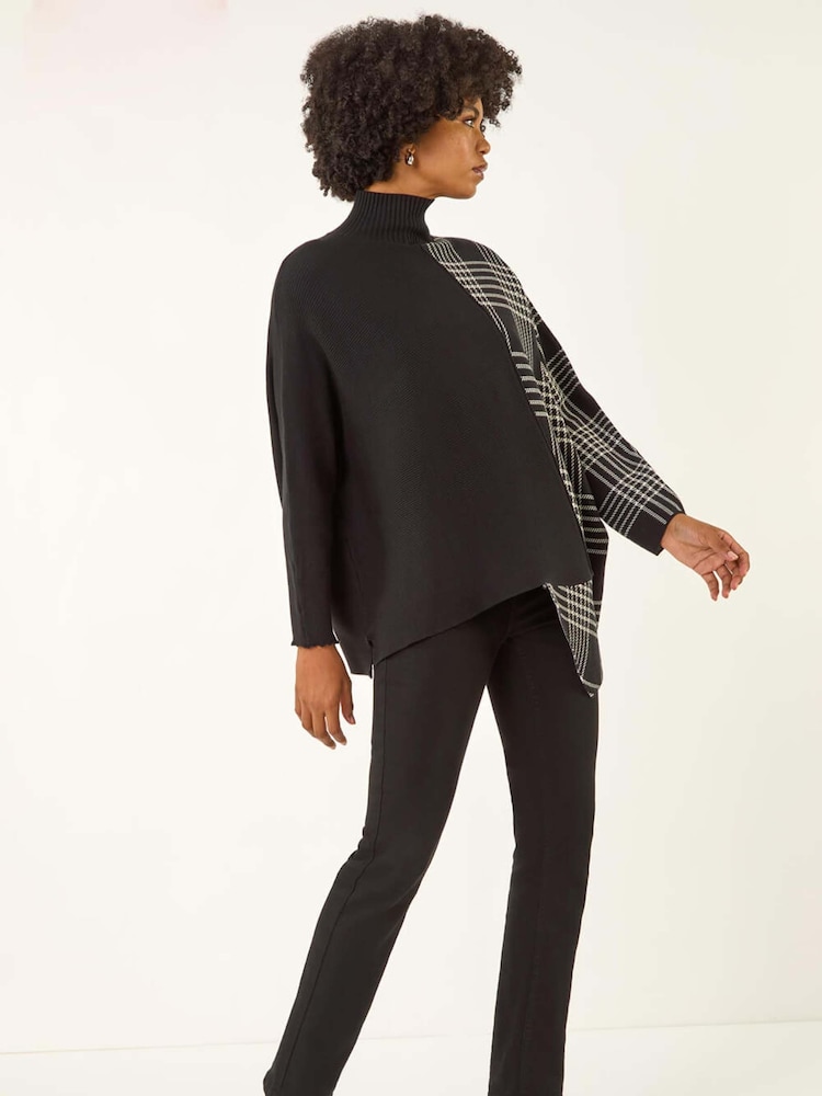 Roman Black Plaid High Neck Knit Jumper - Image 2 of 5 Roman Black Plaid High Neck Knit Jumper - Image 2 of 5