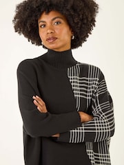 Roman Black Plaid High Neck Knit Jumper - Image 4 of 5
