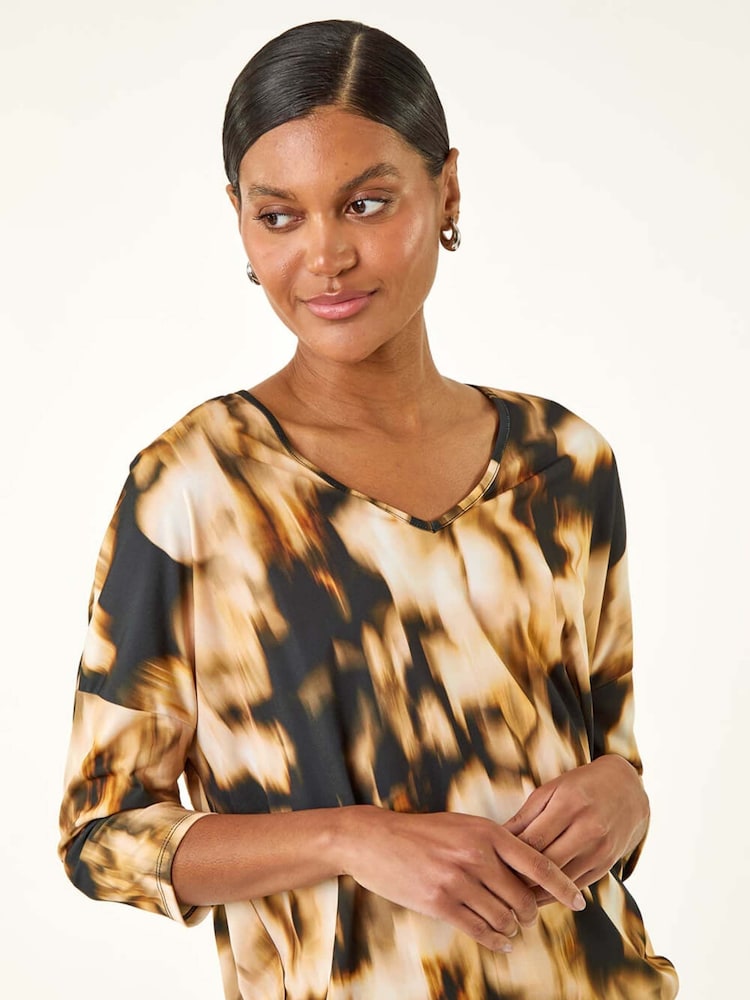 Roman Natural Printed V-Neck Stretch T-Shirt - Image 1 of 5 Roman Natural Printed V-Neck Stretch T-Shirt - Image 1 of 5
