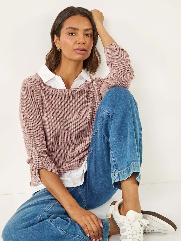 Roman Mock Shirt Textured Knit Jumper - Imagem 1 de 5