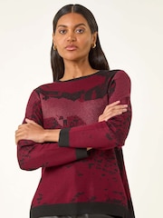 Roman Red Shimmer Colourblock Knit Jumper - Image 2 of 5