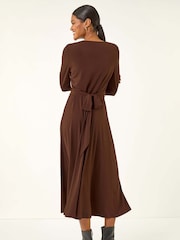 Roman Brown Twist Front Stretch Midi Dress - Image 3 of 5