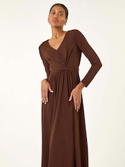 Roman Brown Twist Front Stretch Midi Dress - Image 4 of 5