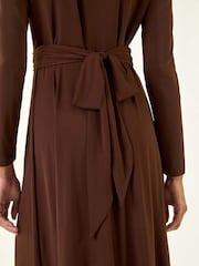 Roman Brown Twist Front Stretch Midi Dress - Image 5 of 5