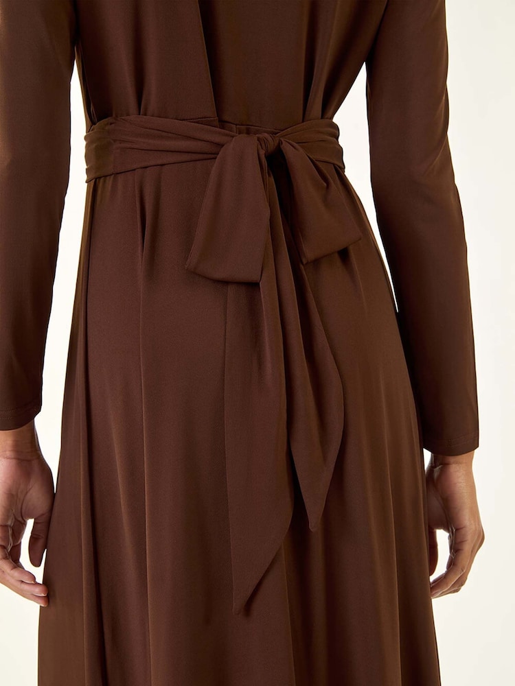 Roman Brown Twist Front Stretch Midi Dress - Image 5 of 5