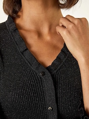 Roman Black V-Neck Ruffle Knit Cardigan - Image 5 of 5