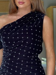 Girl In Mind Black Donna Asymmetric Neckline Beaded  Midi Dress - Image 6 of 6
