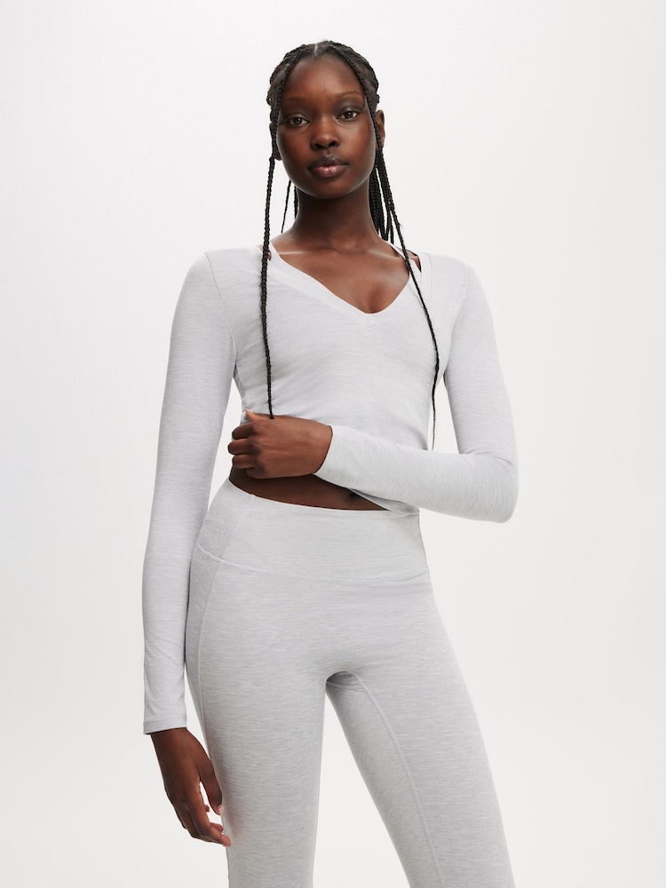 Cotton On Grey Ultra Soft Plunge Front Long Sleeve  Tshirts - Image 1 of 4