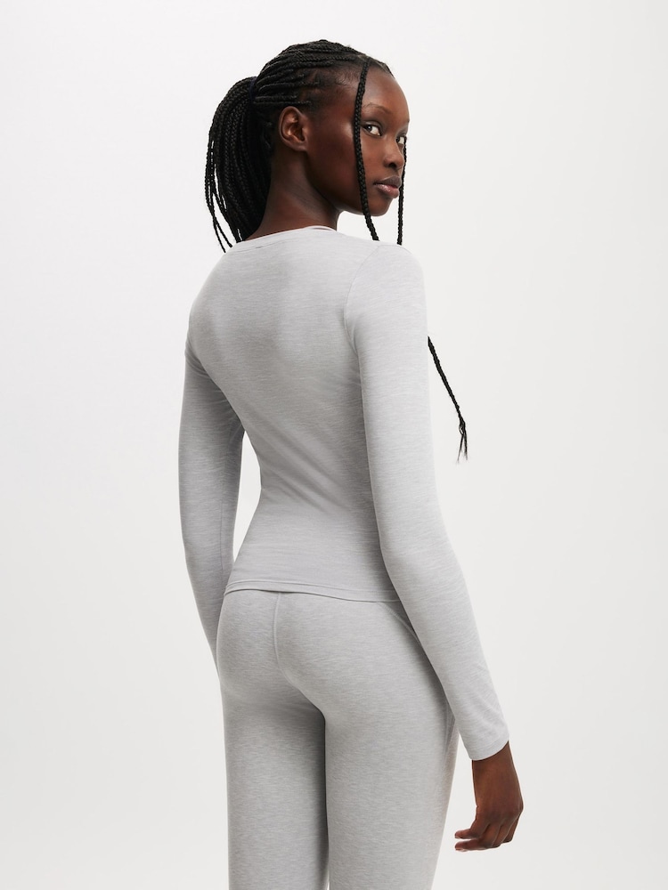 Cotton On Grey Ultra Soft Plunge Front Long Sleeve  Tshirts - Image 2 of 4