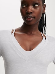 Cotton On Grey Ultra Soft Plunge Front Long Sleeve  Tshirts - Image 3 of 4