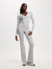 Cotton On Grey Ultra Soft Plunge Front Long Sleeve  Tshirts - Image 4 of 4