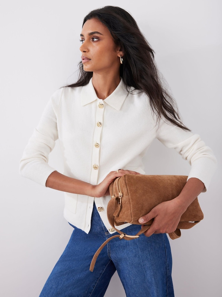 Mint Velvet Cream Cream Cotton Blend Collar Cardigan - Image 1 of 8
