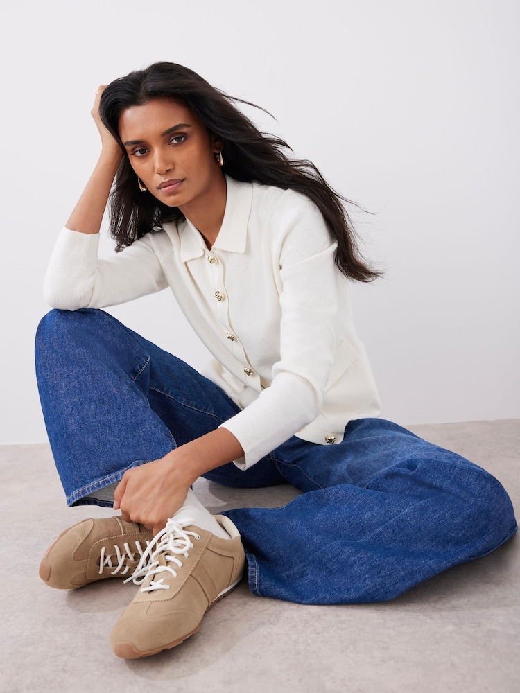 Mint Velvet Cream Cream Cotton Blend Collar Cardigan - Image 2 of 8