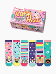 United Odd Socks Purple Kitten Heel Girls Socks 6 pack - Image 1 of 4