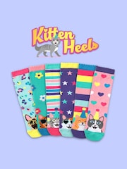 United Odd Socks Purple Kitten Heel Girls Socks 6 pack - Image 4 of 4
