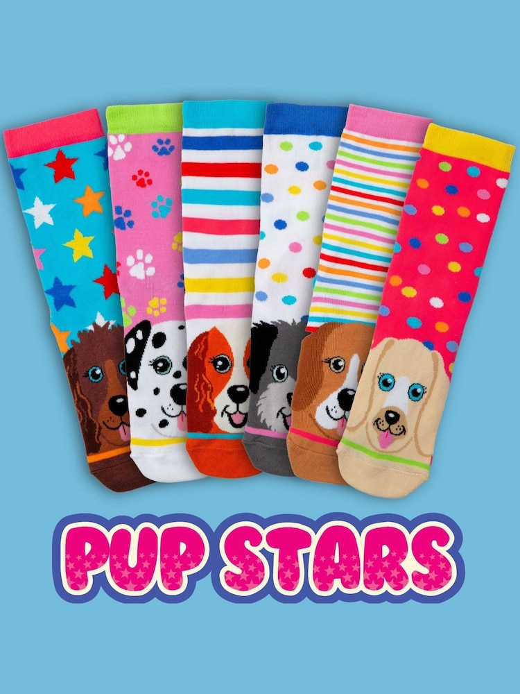 United Odd Socks Blue Pup Stars Girls Socks 6 pack - Image 4 of 4