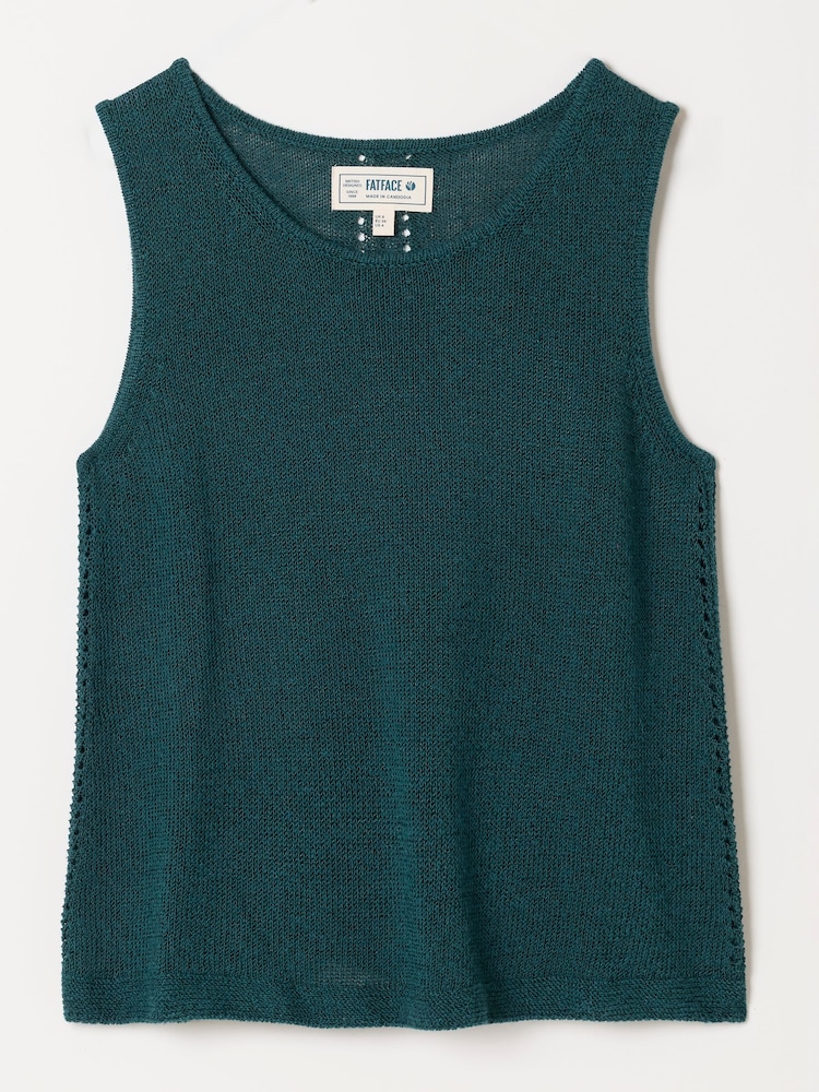 FatFace Bree Teal Blue Knitted Tank Top - Image 1 of 1