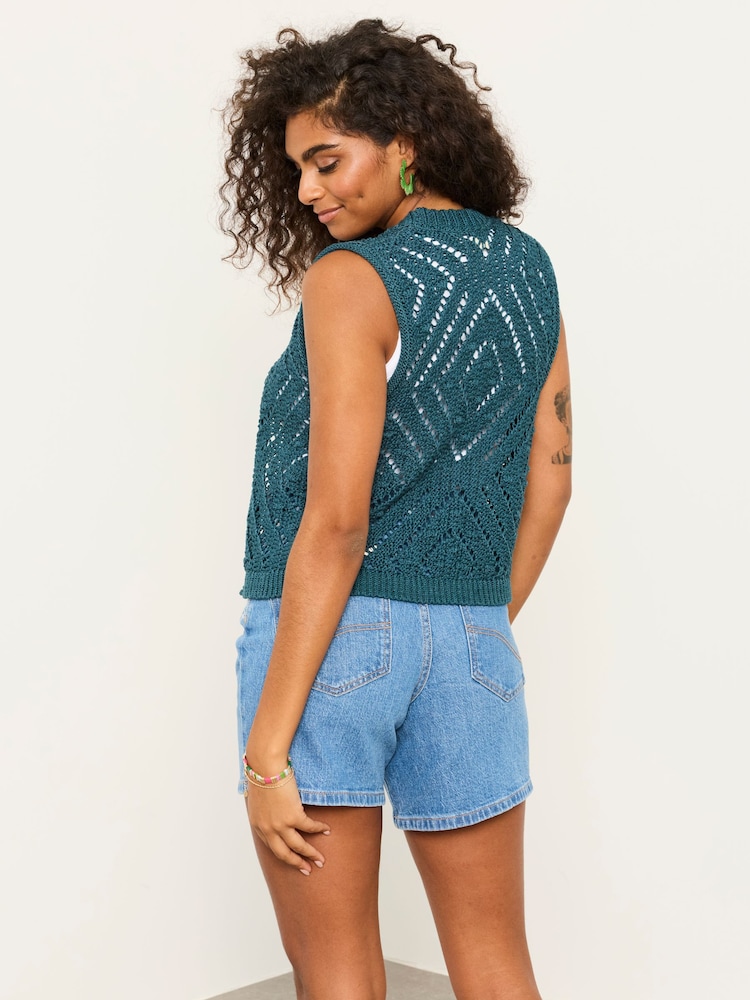 FatFace Michelle Teal Blue Knitted Tank - Image 2 of 6