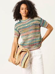 FatFace Green Maggie Knitted Open Stitch Top - Image 1 of 6