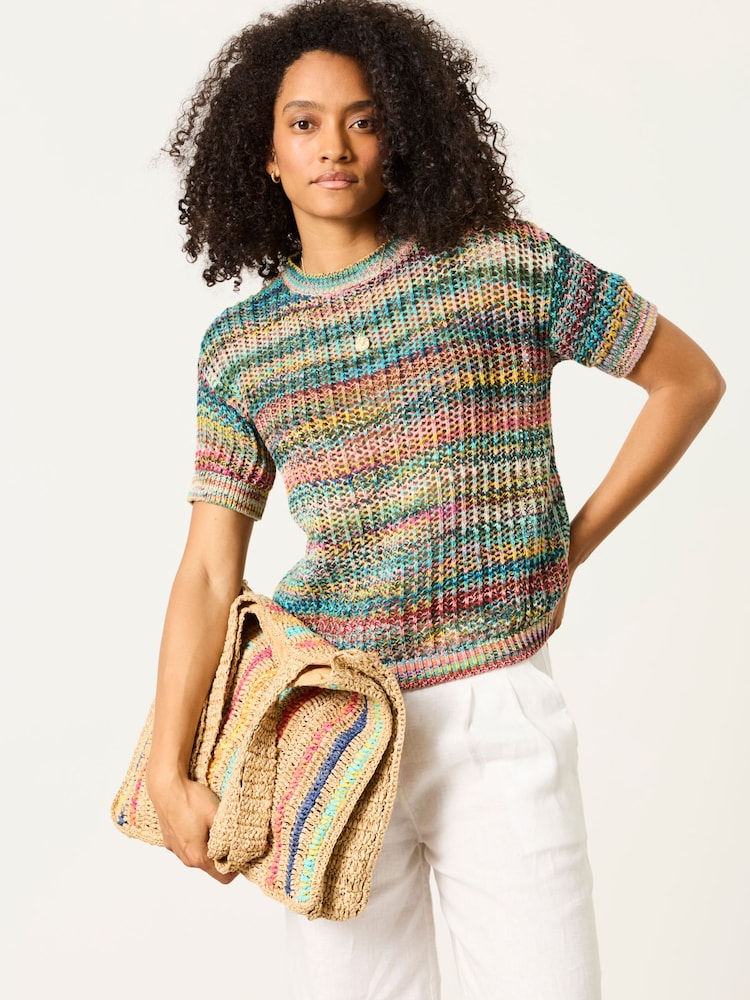 FatFace Green Maggie Knitted Open Stitch Top - Image 1 of 6