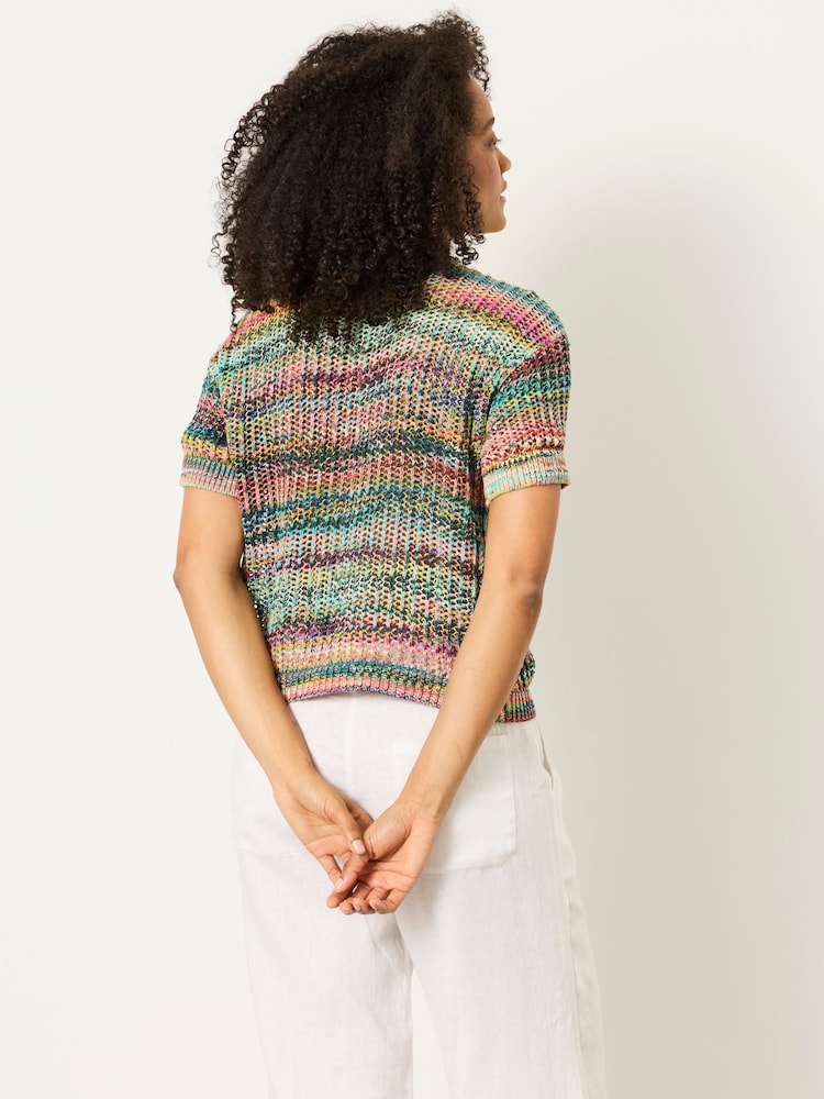 FatFace Green Maggie Knitted Open Stitch Top - Image 2 of 6