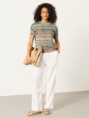 FatFace Green Maggie Knitted Open Stitch Top - Image 3 of 6