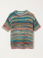 FatFace Green Maggie Knitted Open Stitch Top - Image 6 of 6