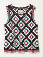 FatFace Brown Bea Knitted Crochet Top - Image 7 of 7