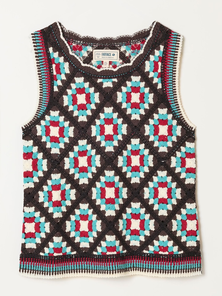 FatFace Brown Bea Knitted Crochet Top - Image 7 of 7