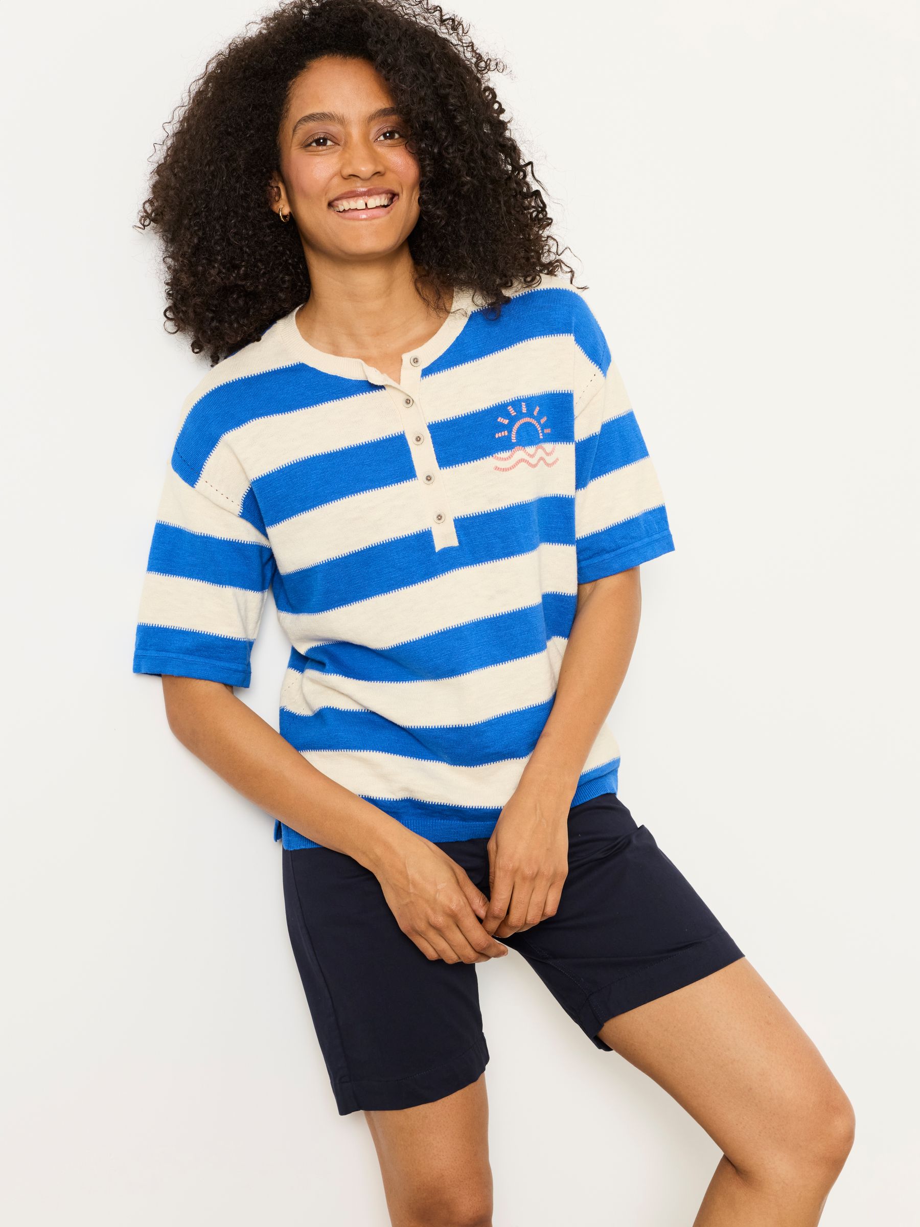 Fat Face Women's Knitted Jumper - Cobalt Blue - Cotton/Nylon Blend