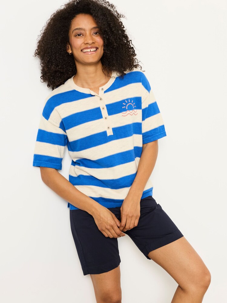 FatFace Abigail Cobalt Blue Stripe Knitted Top - Image 1 of 5