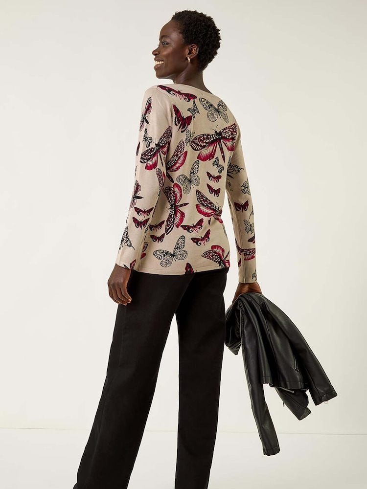 Roman Cream Butterfly V-Neck Knit Jumper - Image 2 of 5 Roman Cream Butterfly V-Neck Knit Jumper - Image 2 of 5