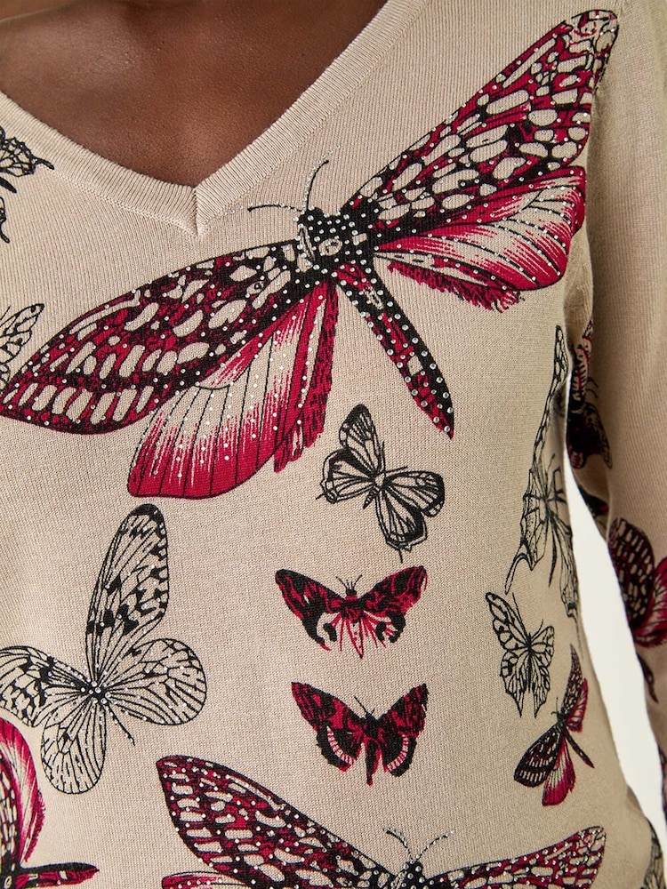Roman Cream Butterfly V-Neck Knit Jumper - Image 5 of 5