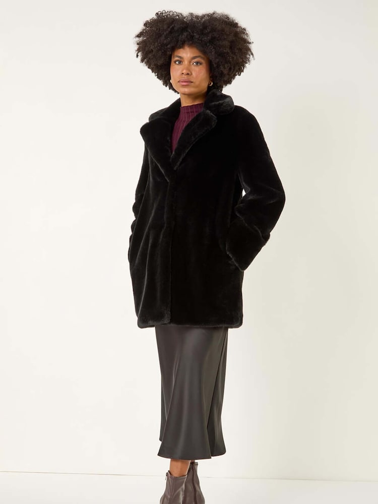 Roman Black Faux Fur Longline Coat - Image 2 of 5