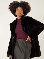 Roman Black Faux Fur Longline Coat - Image 4 of 5