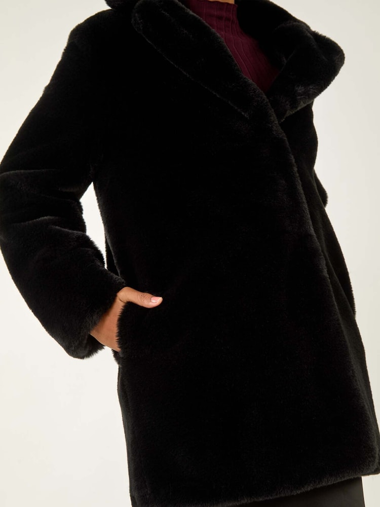 Roman Black Faux Fur Longline Coat - Image 5 of 5