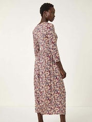Roman Brown Multi Floral Gathered Midi Dress - Image 3 of 5