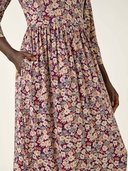 Roman Brown Multi Floral Gathered Midi Dress - Image 5 of 5