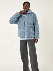 Roman Blue Teddy Faux Fur Bomber Jacket - Image 2 of 5
