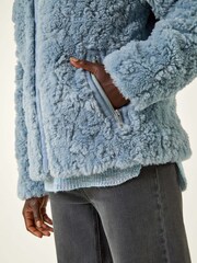 Roman Blue Teddy Faux Fur Bomber Jacket - Image 5 of 5