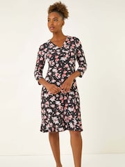 Roman Pink Floral Print Stretch Dress - Image 2 of 5