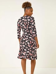 Roman Pink Floral Print Stretch Dress - Image 3 of 5