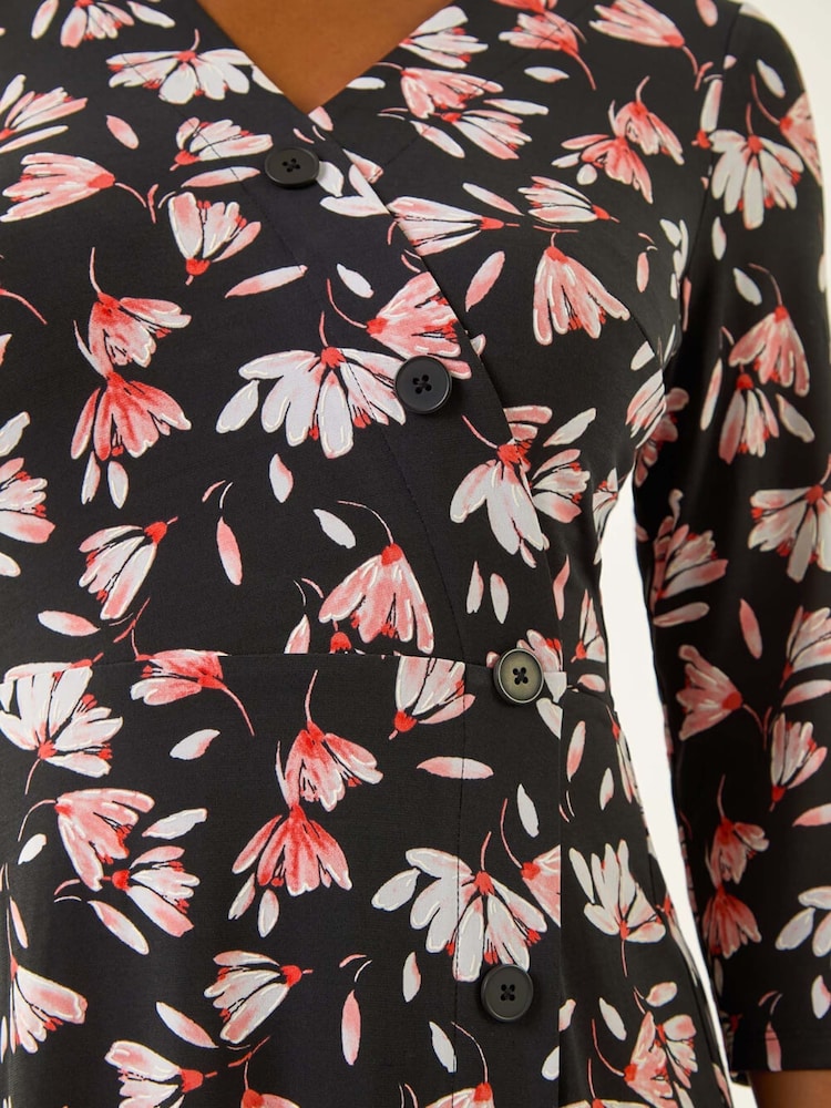 Roman Pink Floral Print Stretch Dress - Image 5 of 5 Roman Pink Floral Print Stretch Dress - Image 5 of 5