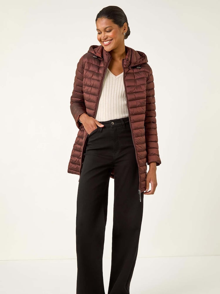 Roman Brown Longline Padded Coat with Hood - Image 1 of 5