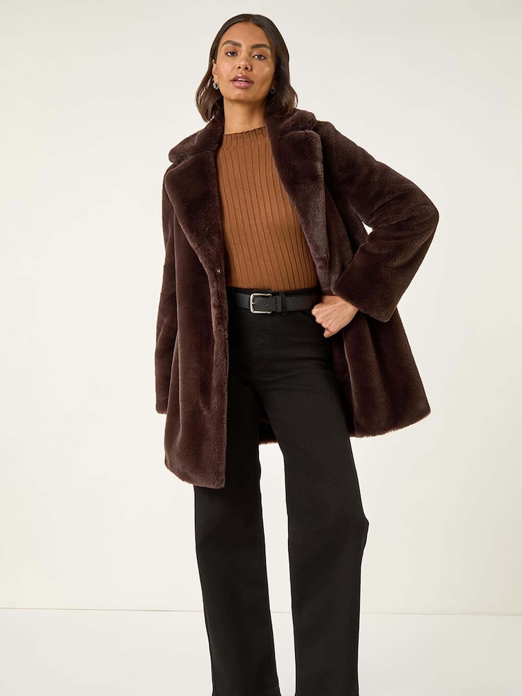 Roman Brown Faux Fur Longline Coat - Image 2 of 5 Roman Brown Faux Fur Longline Coat - Image 2 of 5