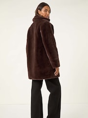Roman Brown Faux Fur Longline Coat - Image 3 of 5