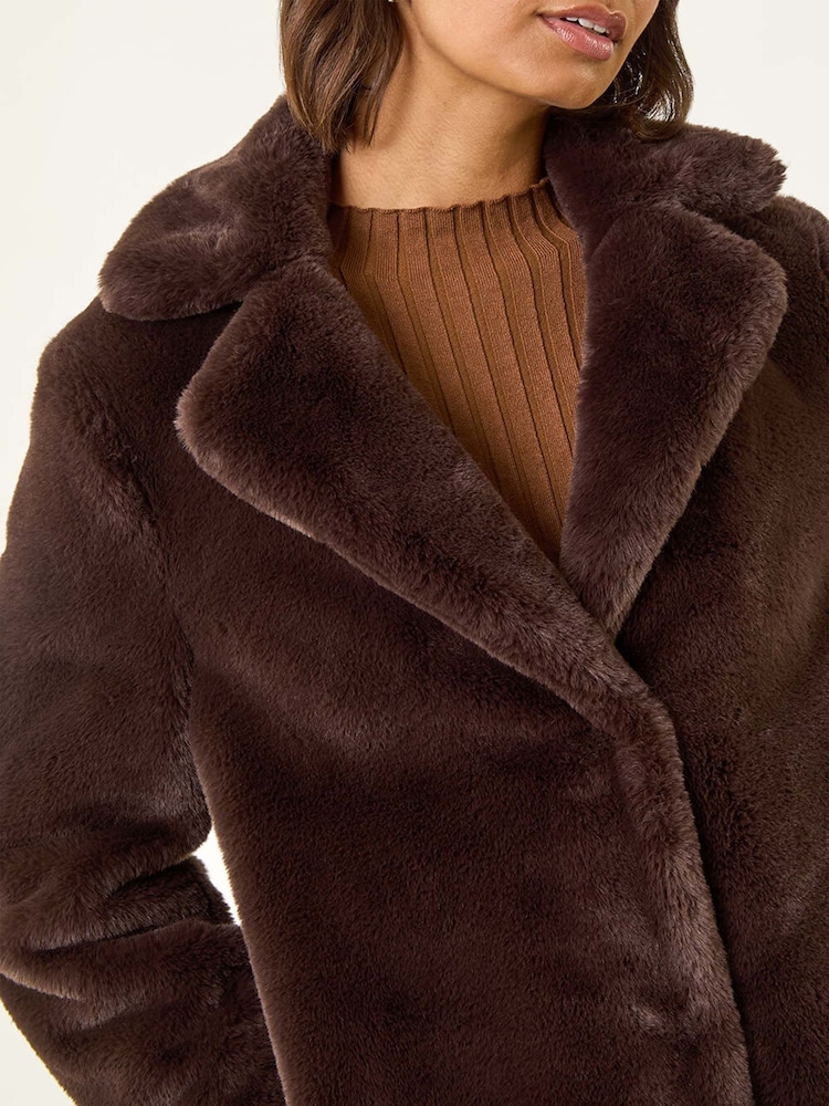 Roman Brown Faux Fur Longline Coat - Image 5 of 5