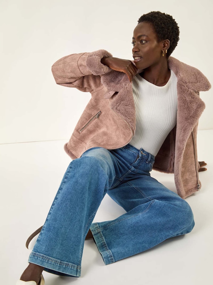 Roman Pink Contrast Aviator Fur Coat - Image 1 of 5