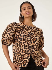 Roman Natural Animal Print Bow Blouse - Image 1 of 5