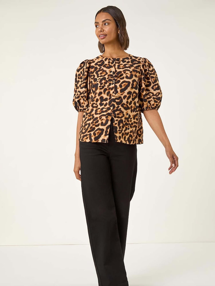 Roman Natural Animal Print Bow Blouse - Image 2 of 5 Roman Natural Animal Print Bow Blouse - Image 2 of 5